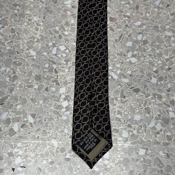 GIORGIO ARMANI Collezioni 100% Silk Tie Necktie Brown Geometric Made in Italy - Picture 5 of 9